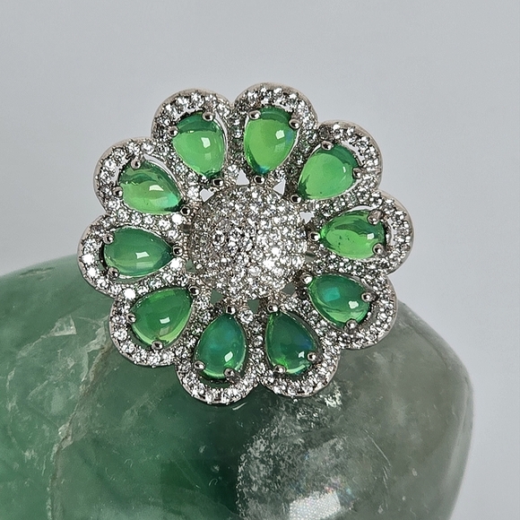 Natural Clarity Enhanced Green Fire Opal 6x4mm 925 Sterling Silver Ring Sz 7.75 - Picture 10 of 10